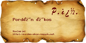 Pordán Ákos névjegykártya